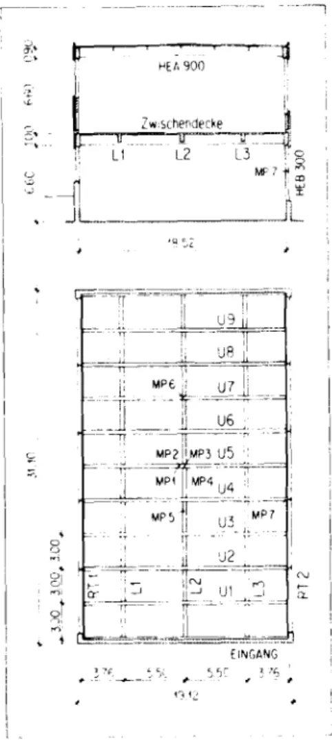 Figure 1. Cross section and plan view (actually view of the underside) of the upper floor of a two-storey gymnasium ...ﾷｔｴｾ］］ｩＬ｣ｾｾｲ .::!U9,I__-- ..｟ＮＮＮＮＮＮＮＮ［ｾＡ..