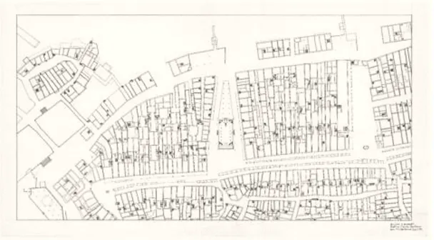 Figure 11 : Superposition chronologique des plans Billon et Céard, réalisée par Charles-Éric  Bertrand pour le travail de diplôme : Le Temple de la Fusterie (1999)  