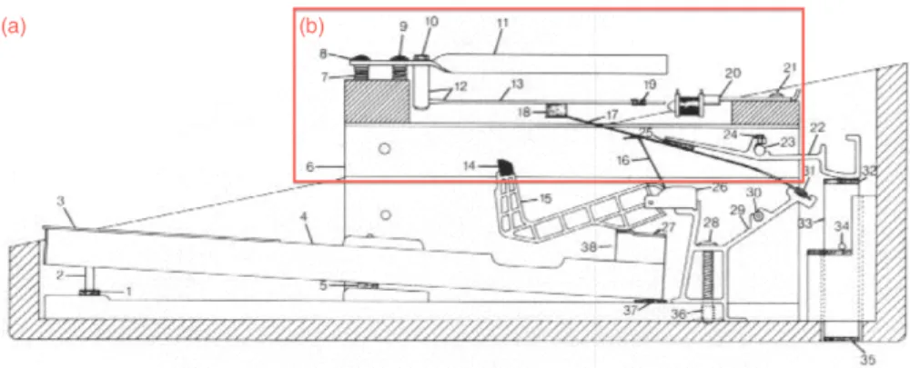 Figure 1: Overview of a single note of a Rhodes piano: ○ a original schematics [17] (ex- (ex-tracted from http://www.fenderrhodes.com courtesy of Frederik Adlers); b ○ part selected for modeling.