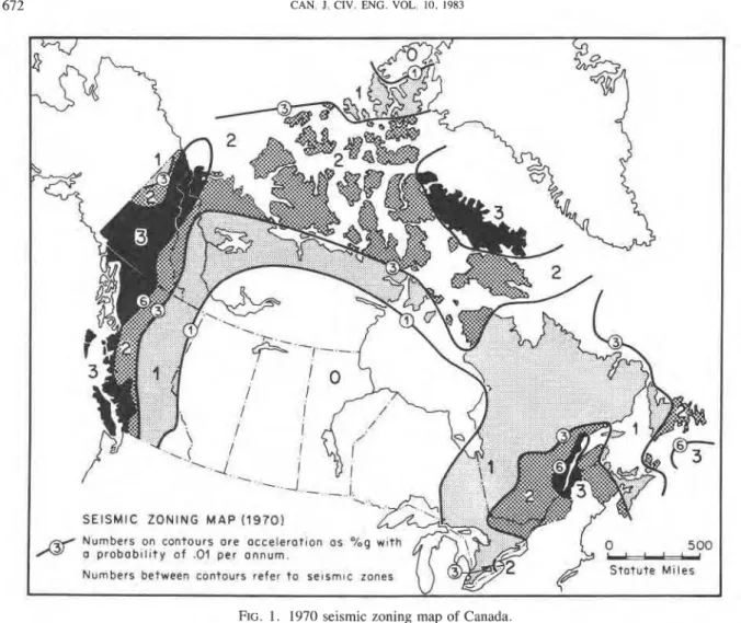 FIG. 1.  1970 seismic  zoning  map of  Canada. 