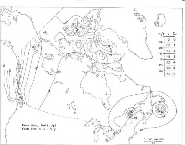 FIG.  4.  Peak horizontal velocity with a probability of  exceedance of  10% in 50  years, recommended as a basis for a velocity  zoning map