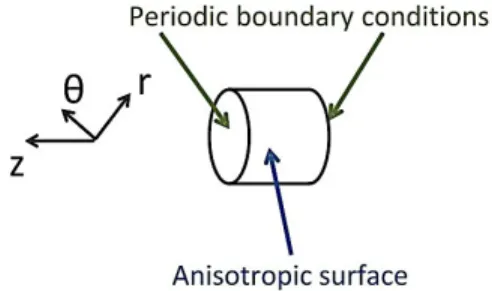 Figure  4.  Cylindrical  representation  of  a  waveguide  with  periodic  boundary  conditions  and  anisotropic surface simulated in HFSS