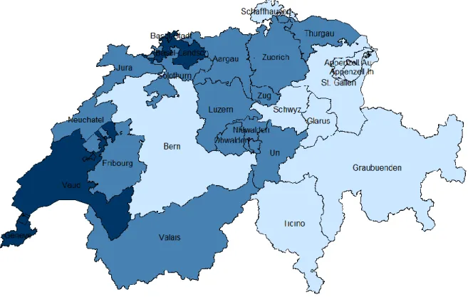 Figure 8. Regions with different minimum wage levels according to the collective labour agreement