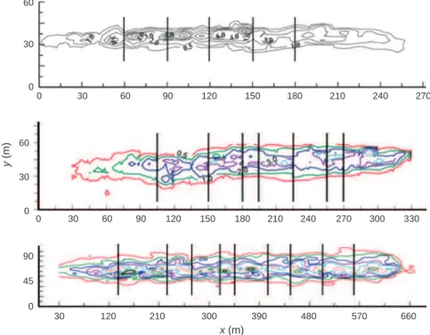 Fig. 1. Examples of drop pattern considered in this study. The direction of flight is from left to right.