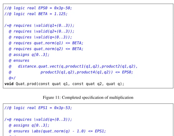 Figure 11: Completed specification of multiplication //@ logic real EPS1 = 0x3p-53;