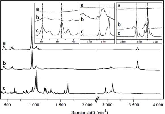 Figure  S5  –  Raman spectra of ZnHA (a), ZnHABP (b), risedronate (BP) sodium salt  (c)