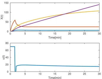 Fig. 4. Time-evolution of the hypnosis induction and mainte- mainte-nance. Top: State evolution in closed-loop
