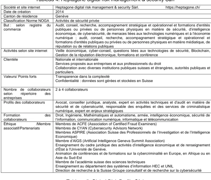 Tableau 4. Heptagone digital risk management &amp; security Sàrl 