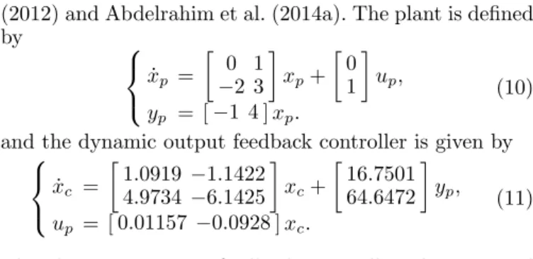 Figure 1 depicts several simulations obtained with the initial conditions x p0 = [10 − 5] T and x c0 = [0 0] T 