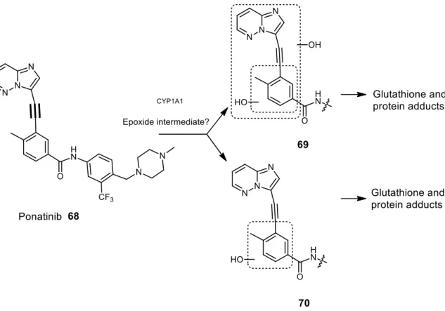 FIGURE 15: Proposed mechanisms of ponatinib metabolic activation to putative epoxide intermediates