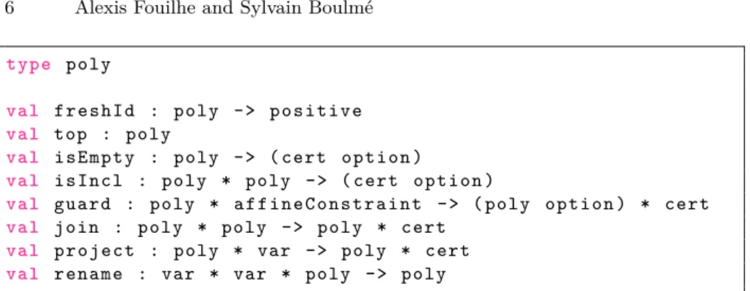 Fig. 5. Ocaml interface of the backend