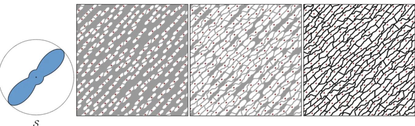 Figure 5: Growth process given by the point process of Figure 2 and the uniform scaling of S at the left
