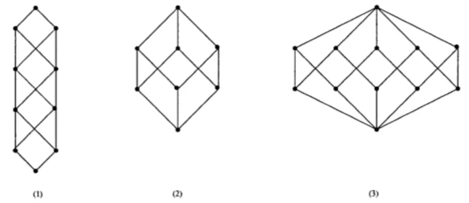 Figure  3-3:  (1):  T 5 , (2):  B 3  and  (3):  P 5 , the  face  lattice  of a  5-gon