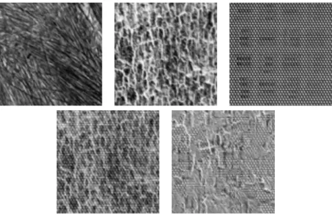 Figure 13: Isobarycenter of the three textures of the first row. The pointwise mean of the three textures corresponds to the left picture of the second row.