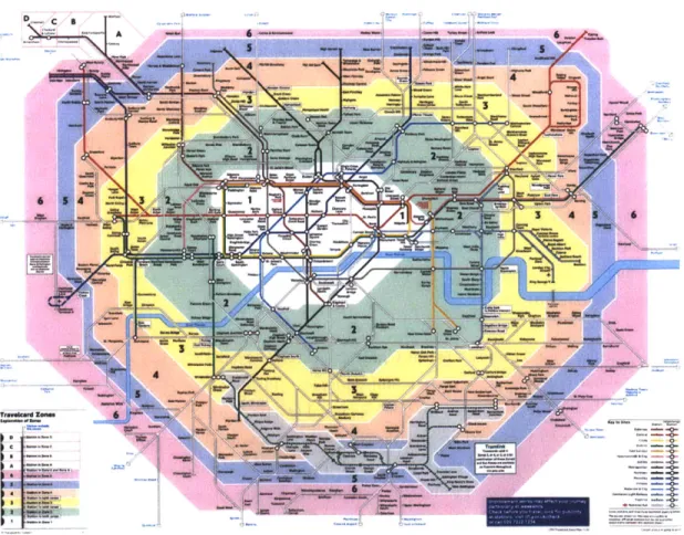 Figure  1-1:  Schematic  travel-zone  map  of  London  rail services  (source:  TfL)
