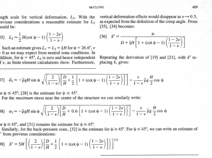 Figure 8 shows a comparison for  +  =  30°, D / H   =  4,  and  v  =  0.25. Calculations of X' / H  from [39] gives X' / H  
