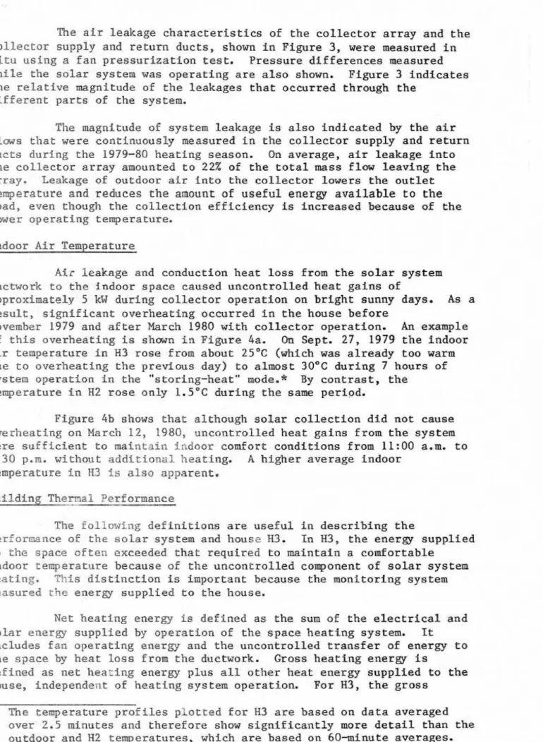 Figure  4b  shows  t h a t   although  solar  collection  d i d   not  cause  overheating  on  March  12,  2980,  uncontrolLed heat  gains  from  the  system  were  sufficient  to  maintain  fndoor  comfort  condftfons from  11:00  a.m