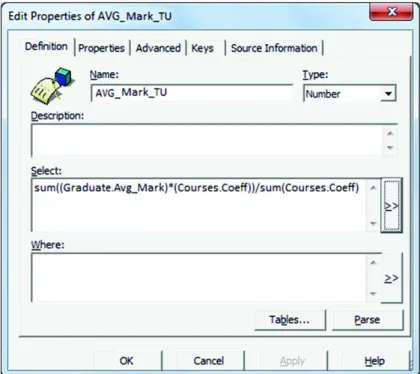 Fig. 12. Use of a calculated measure in a BO query