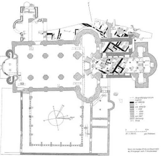 Abb. 8 : Bonn, Münster : Gesamtbefundplan der in den 1920er Jahren ergrabenen Strukturen (aus : Lehner/ Bader 1932, Tafel I).