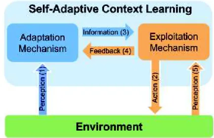 Figure 1: The Self-Adaptive Context Learning Pattern: view of one agent and its interaction with the environment (Boes et al., 2015)