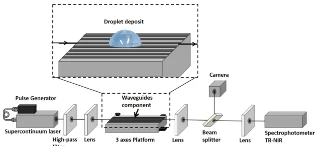 Figure 1. Spectrophotometric bench used to characterize droplet deposits onto the rib waveguide  surface