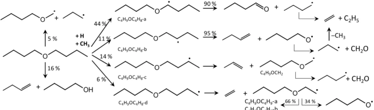 Figure 9. Reaction path analysis for DBE pyrolysis at 1000 K 