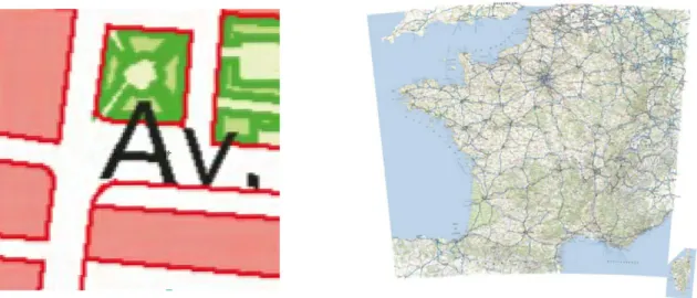 Figure 10: On the left side, an example of a map on the left of the red line on the previous figure, which displays a pixelization effect, and on the right side, a map on the right of the blue line on the previous figure, which is not very legible.