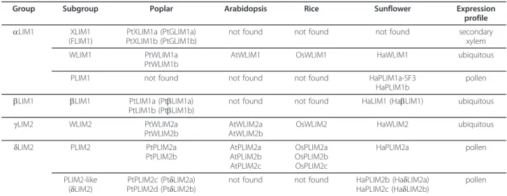 Table 1 Phylogenetic classification and nomenclature of poplar PtLIM genes