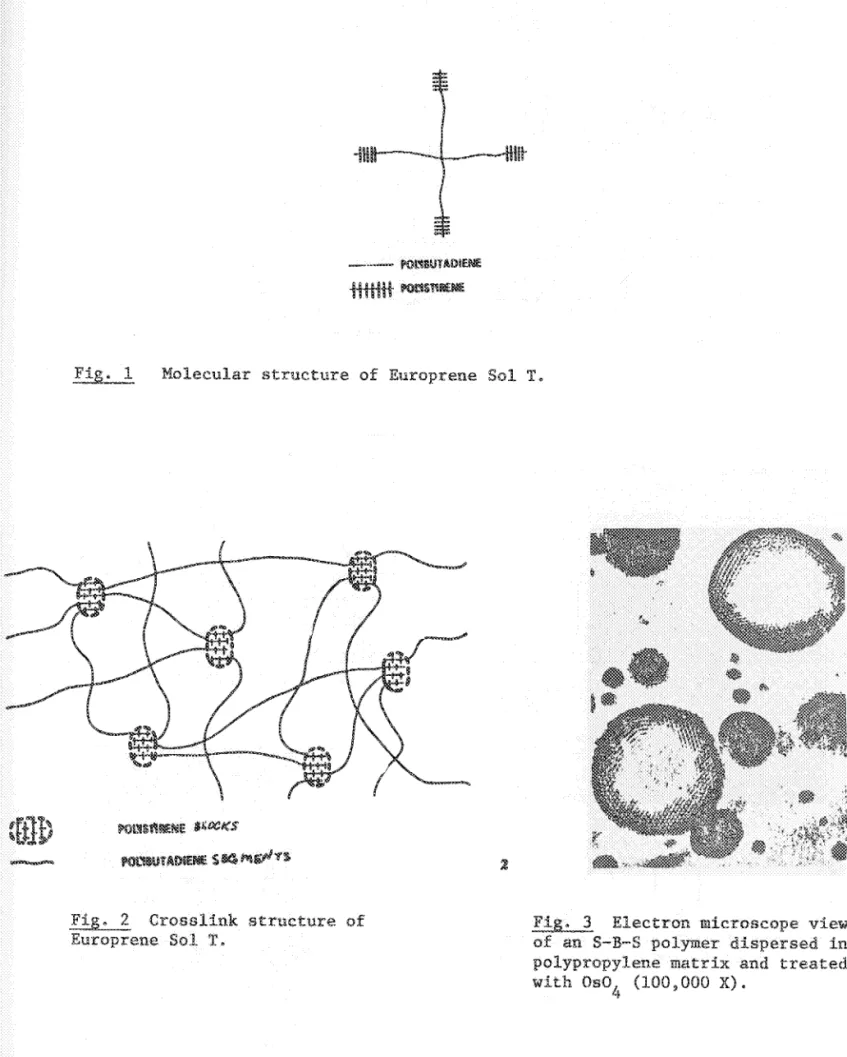 Fig. 3 Electron microscope view of an ｓＭｂｾｓ polymer dispersed ina a polypropylene matrix and treated with 0804 (100.000 X).