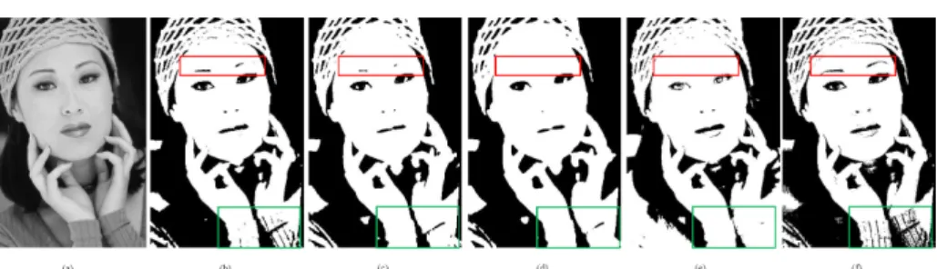 Fig. 7 Face image segmentation results. (a) Original image. (b) SVFMM, PR = 0.7204. (c) FLICM, PR = 0.8977