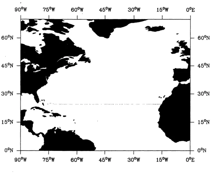 Figure  1.1:  Section  at  24.5 0 N  in  the  North  Atlantic.  Dots  denote  the  location  of stations  in  the  1992  Hespirides  cruise