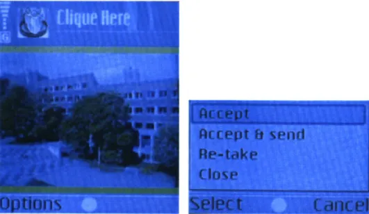 Figure  2-4:  Preview  mode  of  the  Image  Capture  Screen  displays  the image  that  has been  captured,  giving  the  user  the  option  to  accept  the  picture  or  re-take  it.