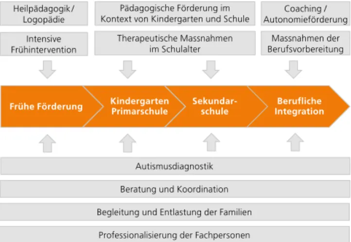 Abbildung 1: Handlungsfelder der Förderung und Begleitung  von Kindern und Jugendlichen mit ASS