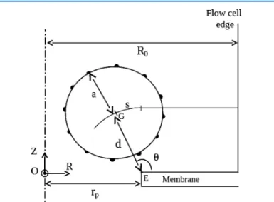 Figure 1. Particle approaching a cylindrical oriﬁce located at the bottom of an axisymmetrical ﬂow cell of radius R 0 