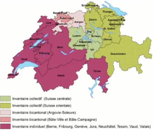 Figure 3 : Carte de la Suisse et stratégies d'inventaires. 