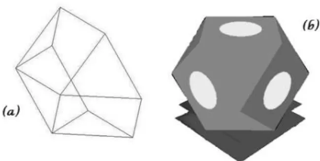 Fig. 1. (a). Polyhedron representing half module. (b). The proposed modular robot.