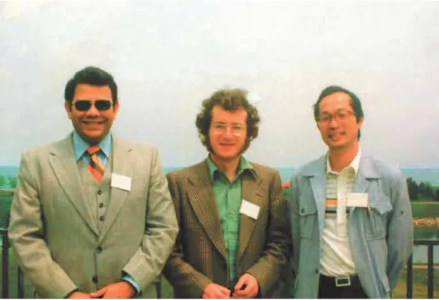 Fig. 3. Abraham Kandel, Henri Prade, Masao Mukaidono, in Evanston, IL, 3-5 June, 1980, at the 10th IEEE International Symposium on Multiple-Valued Logic