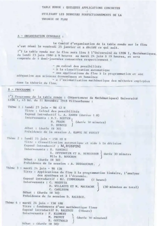 Fig. 7. Preliminary program of the first 2 days of the meeting organized by R. Féron in Lyon on June 23-25, 1980