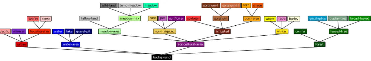Fig. 2. Hasse diagram of a LPTOS (V, 6) where V is composed of 40 semantic labels, and 6 provides the generalisation / specialisation links between them.