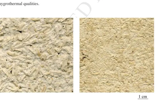 Fig. 2: Picture of specimens: Chanvribat hemp-lime plaster (left) and Terrachanvre hemp-lime plaster  (right)
