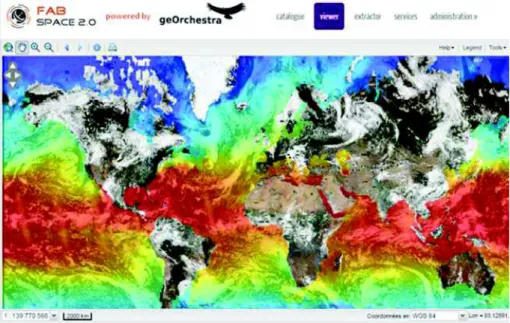 Figure 2 : Affichage de données spatiales (température des océans) sur la  plateforme FabSpace déployée au sein de l’université d’Athènes (Grèce) 