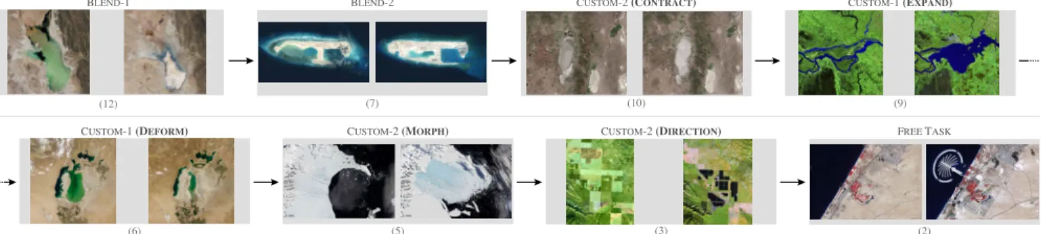 Fig. 12. The eight tasks in the user study: image pairs, animation strategies and primitives for animating the region of interest.