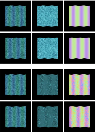 Fig. 6. Results on a synthetic dataset: input images (left), albedos (centre), normals (right)