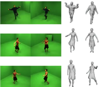Figure 2. Some views of our test datasets. From left to right: two input images, two views of the animated mesh
