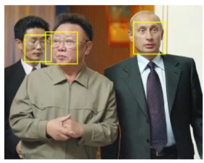 Fig. 1. Two example images with captions. The queried person is marked in italic, de- de-tected named entities in bold, and dede-tected faces are marked by yellow rectangles.