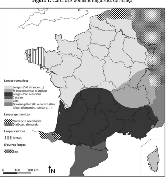 Figura 1. Carta dels domènis lingüistics de França