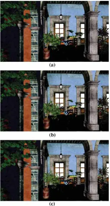 Fig. 10 An example of a reconstructed view by the similarity-based rendering with the sprite trees using different insertion methods