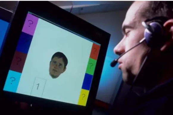 Figure 2 : Face-to-face interaction platform with an ECA (left) that provides deictic hints (see Figure 3)  to a subject whose gaze is monitored