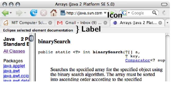 Figure 3: Automatic browsing tab, containing documentation automatically retrieved by Codetrail, with an identifying icon and label.