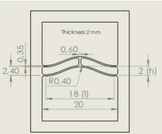 Fig. 11. Bistable  curved  beam  (left)  as  shaped  stable  position,  (right)  other  stable position limited by stop blocks